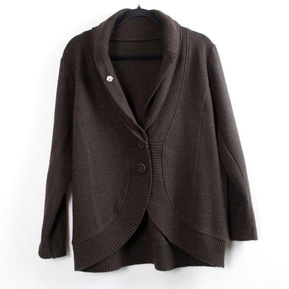 Brown Wool Double Collar Cocoon Cardigan - Picture 12 of 13
